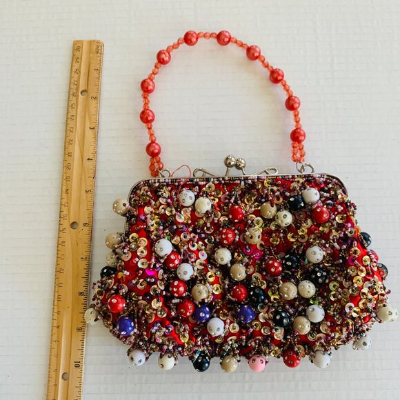 Unique Heavily Beaded Purse | Art to Wear | Rhinestone Detail Evening/Party Bag - Picture 11 of 11